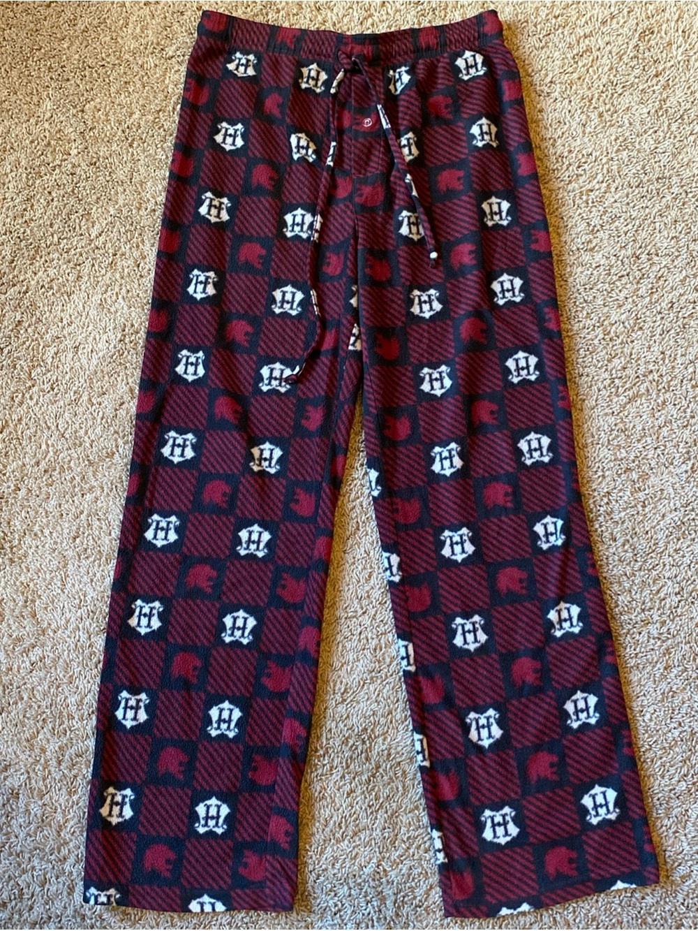Harry Potter Flannel Pajama Pants Mens M Red Black Hogwarts Pull On Preppy Cozy